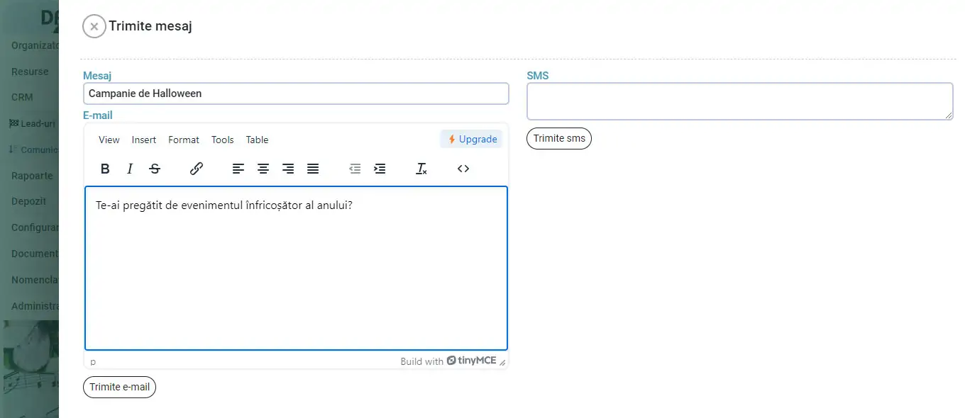 Trimitere mesaje unui segment: mail, SMS, WhatsApp