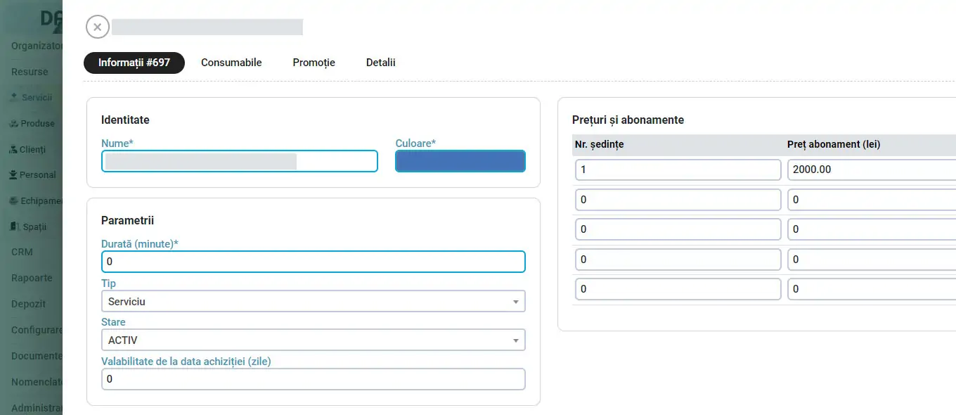 Serviciu deschis în modul de editare